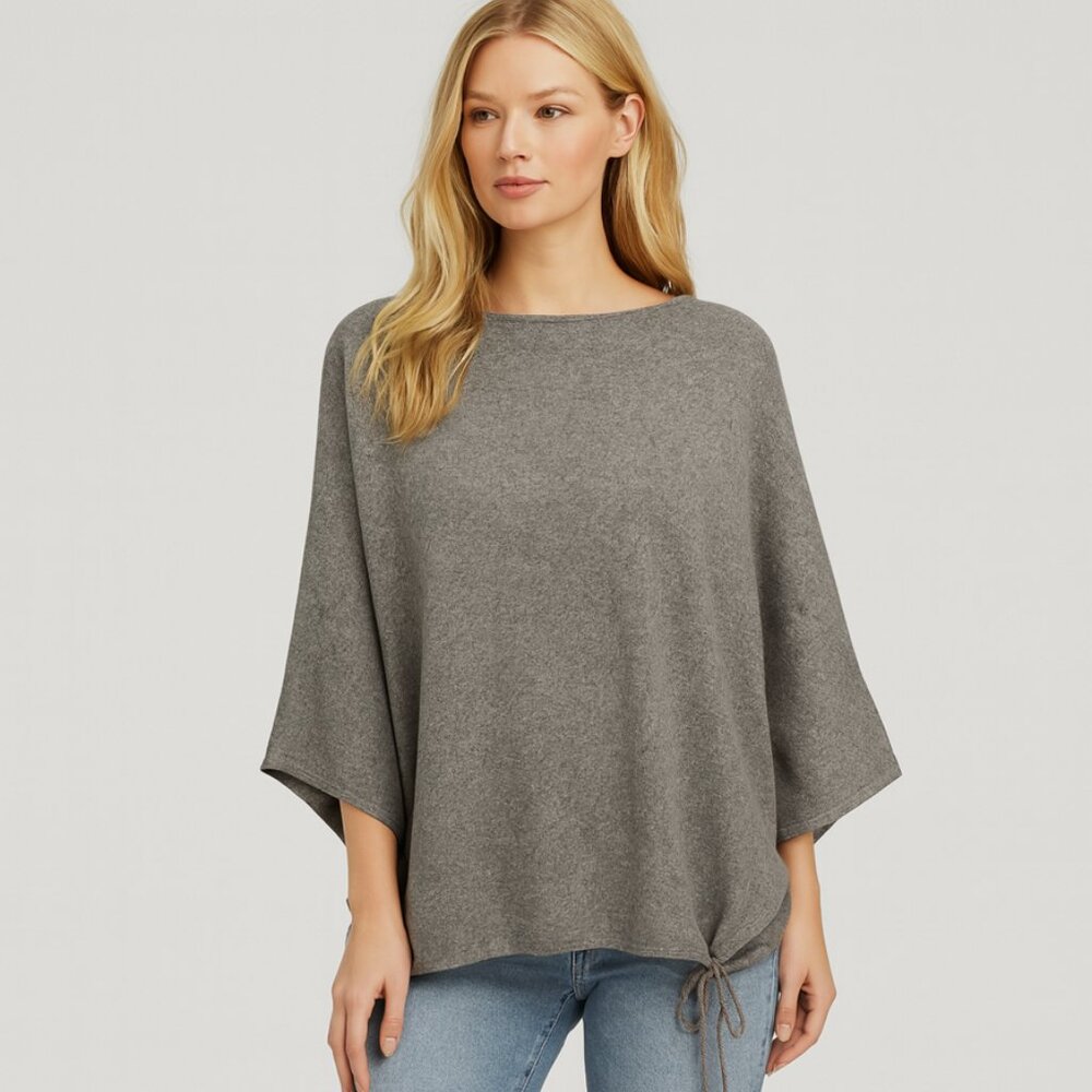 Saks Fifth Avenue Silk Cashmere Poncho One Size Grey Adjustable Hem Quiet Luxury